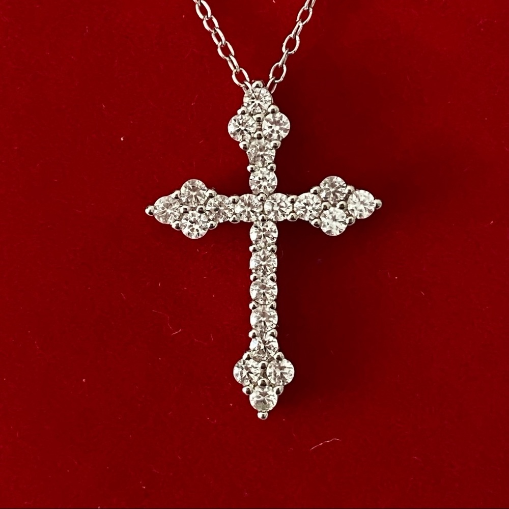 14k white gold  over 925 white lab sapphires Cross necklace - Picture 13 of 16